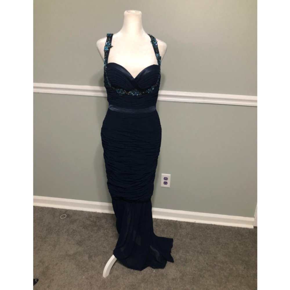Faviana Couture Beaded Ruched Mermaid Gown